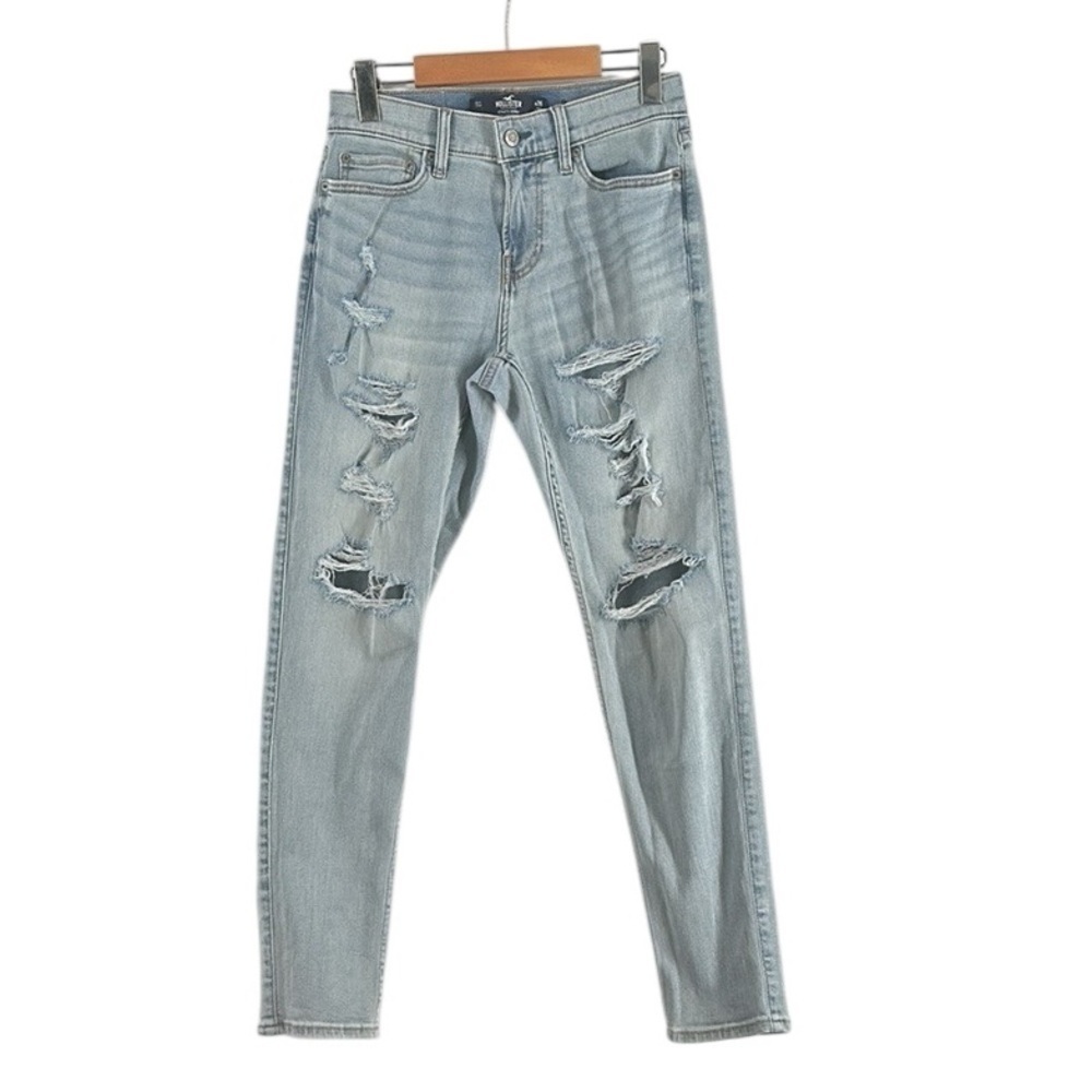Hollister Light Wash Blue Denim Distressed Athletic Skinny Jeans Size 26x30